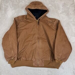 Vintage 90s Carhartt J140 Jacket Mens 2XLT Brown Quilted Lined Hooded Full Zip